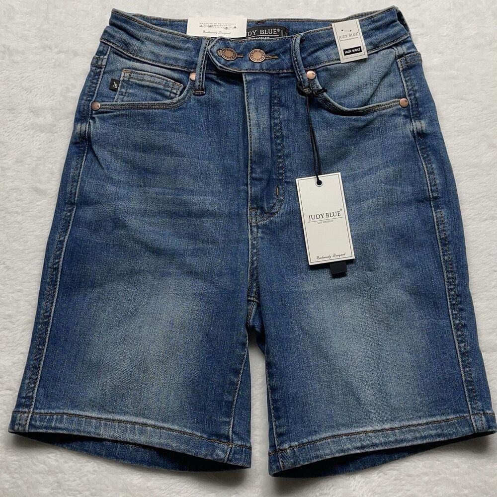 Judy Blue Denim Shorts Women's Stretch Tummy Control Top High Waist Sz S New
